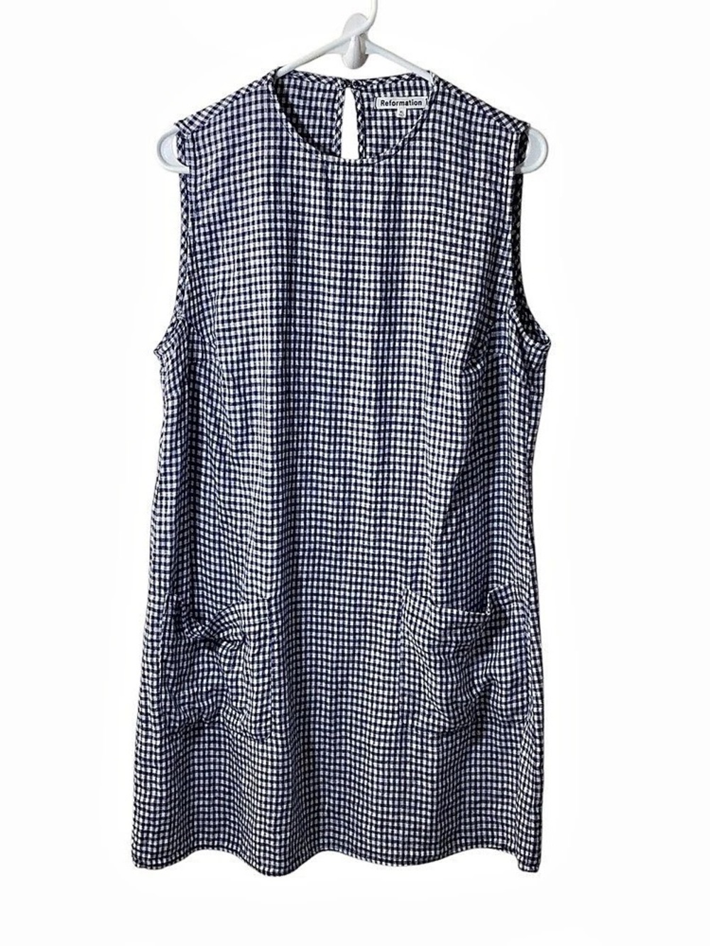 Reformation Sommer Linen Dress Gingham Mini Blue & White XL